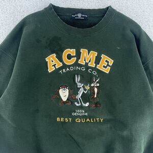 Vintage Looney Tunes Sweatshirt Mens Large Green Warner Bros ACME Bugs Bunny 90s